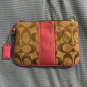 Coach Signature Tan and Pink Wristlet